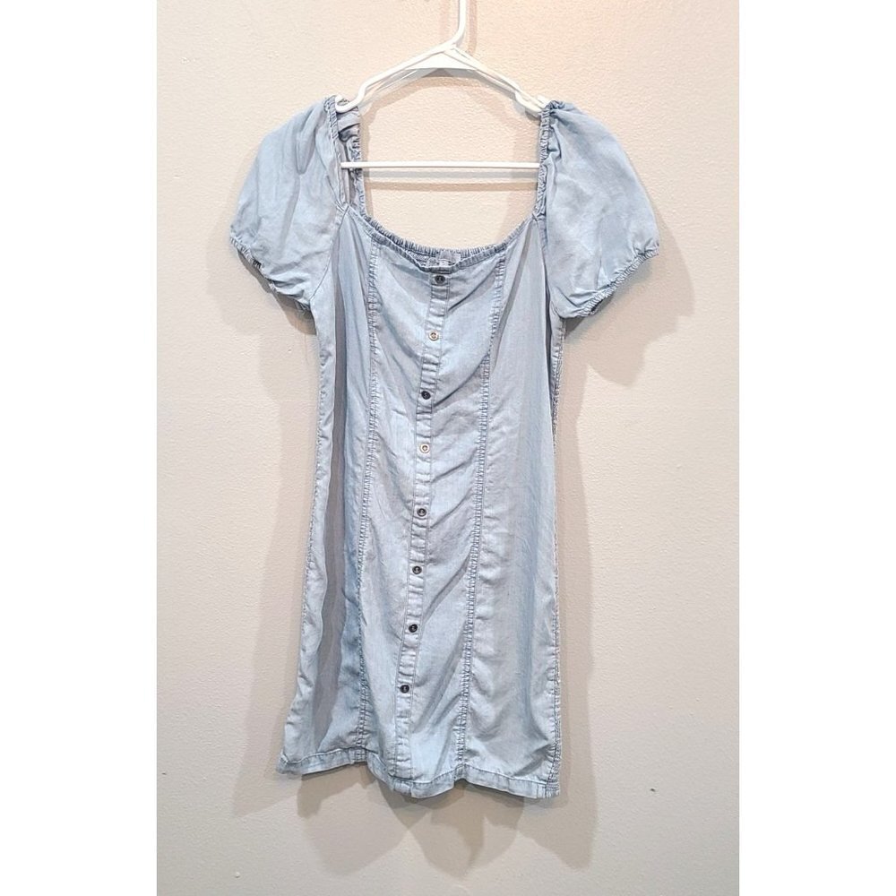 Love Tree Denim Dress Women's Large Blue Jean Chambray Button Front Mini Western